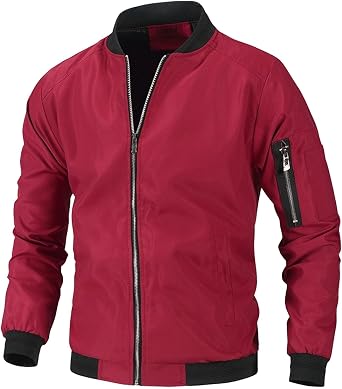 Mens Classic Fall Zipper Coat with Pocket Zip Up Bomber Jacket Lightweight Casual Solid Windbreakers