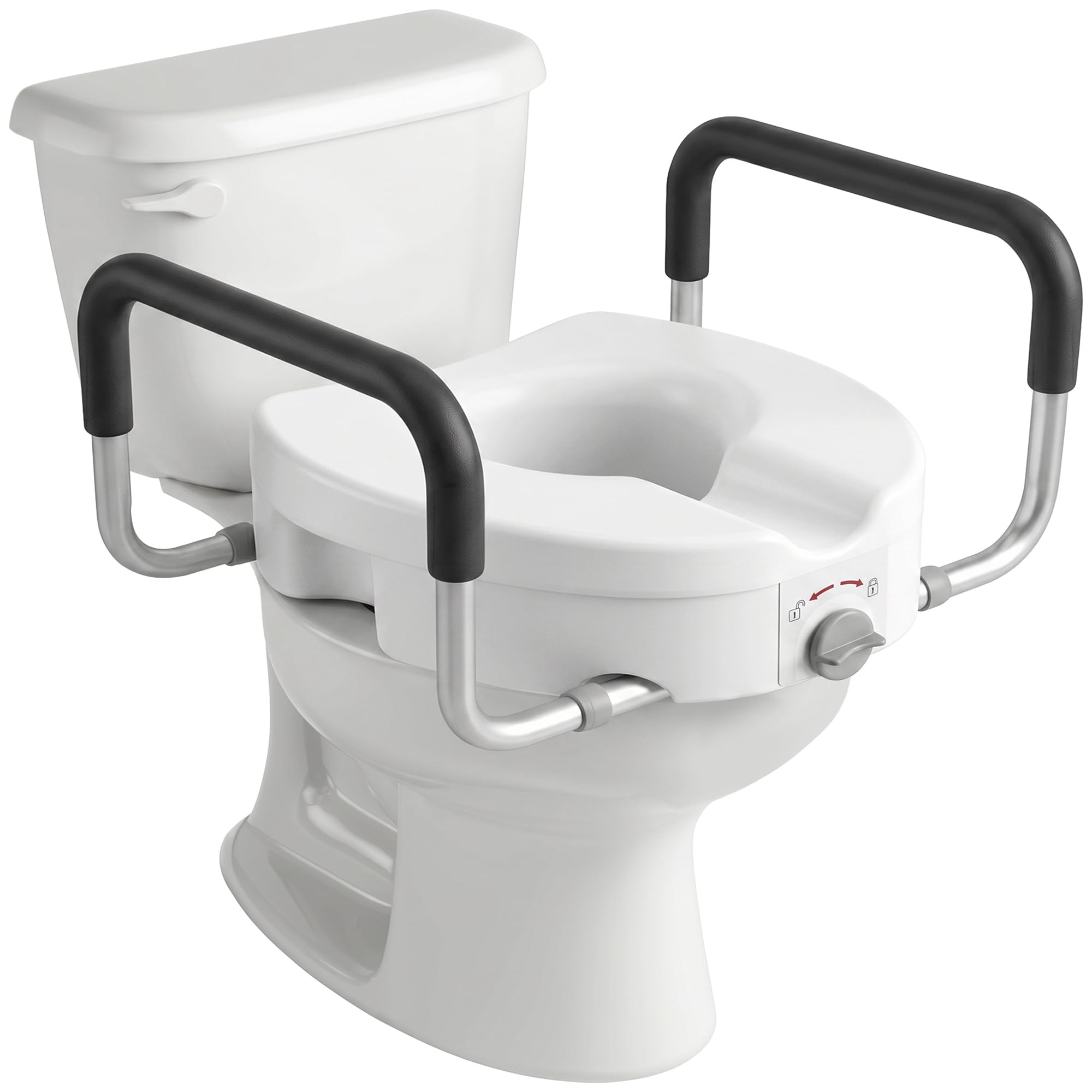 HOMCOM Rialzo sedile WC con maniglie, larghezza regolabile, braccioli imbottiti, installazione senza attrezzi, facile da montare, per anziani e convalescenti, bianco