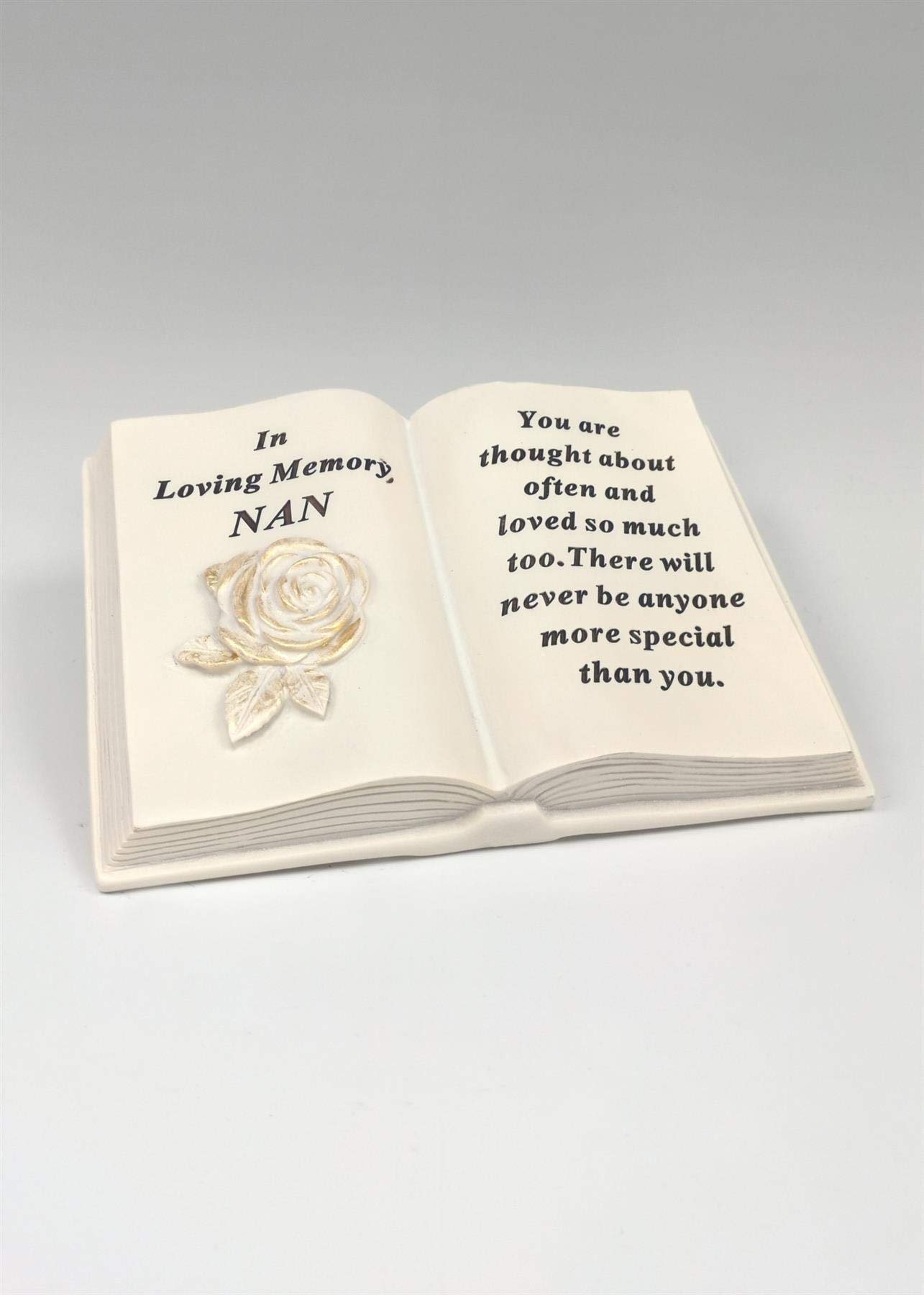 iTrend Nan Cream & Gold Book with Rose – Graveside Ornament Tribute Plaque Crematorium - 19 x 14cm