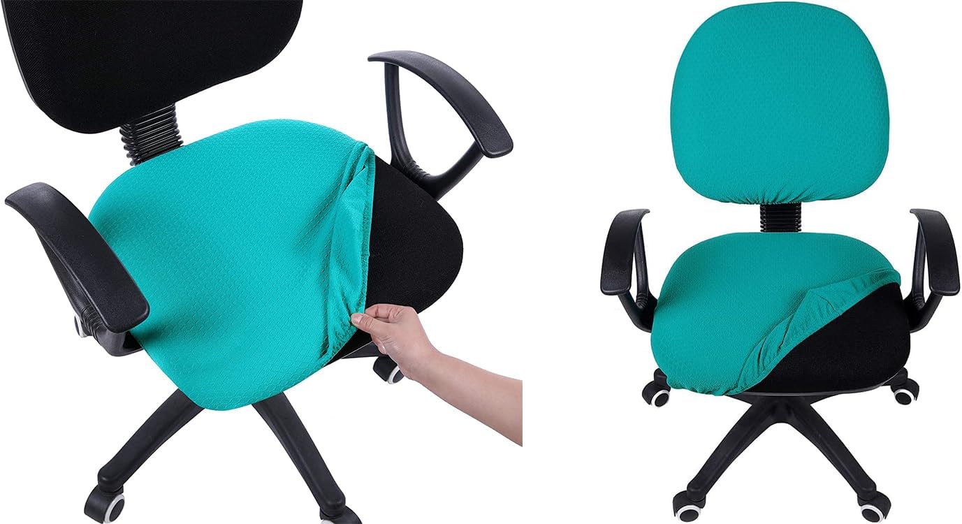 Smiry Stretch Office Computer Chair Covers, Seat + Backrest Cover, Peacock Green, 2 Items Bundle