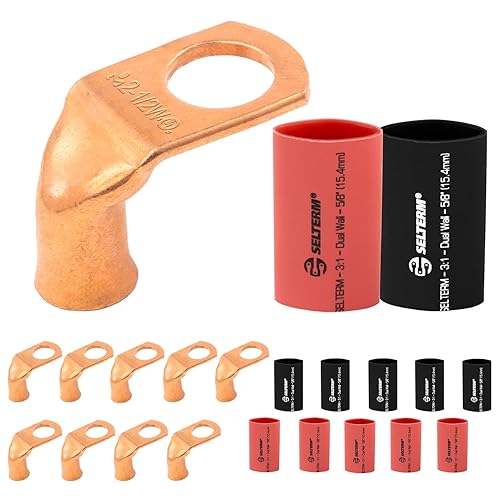 Miniatura 369 de SELTERM - 2 terminales de anillo resistentes para cable de batería, calibre 4 AWG, pernos de 3/8 pulgadas, terminales de calibre 4, ojales de cobre