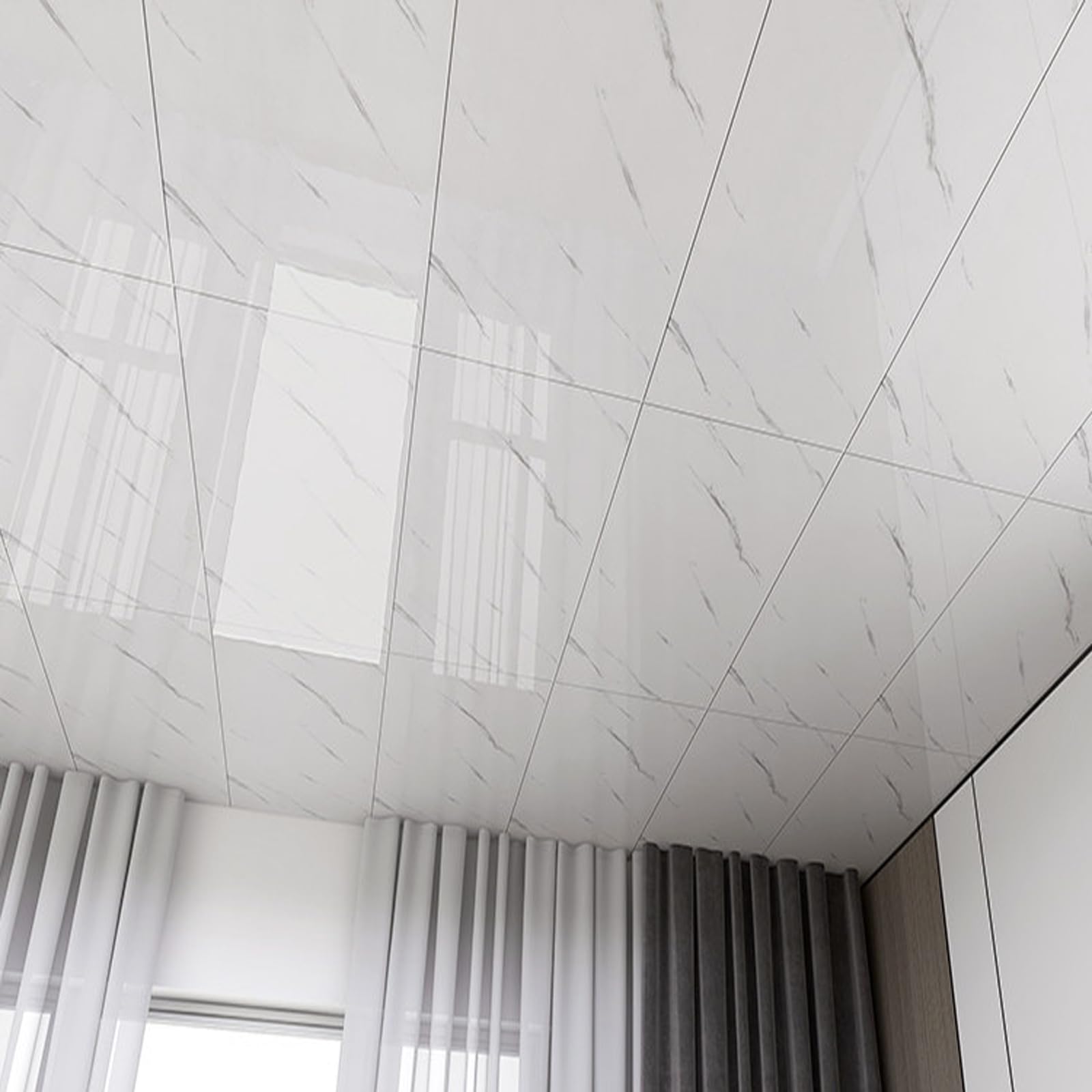 Self Adhesive PVC Ceiling Tiles, Decorative Wall Panels for Suspended Ceilings, Stick and Peel, Washable, Easy Installation