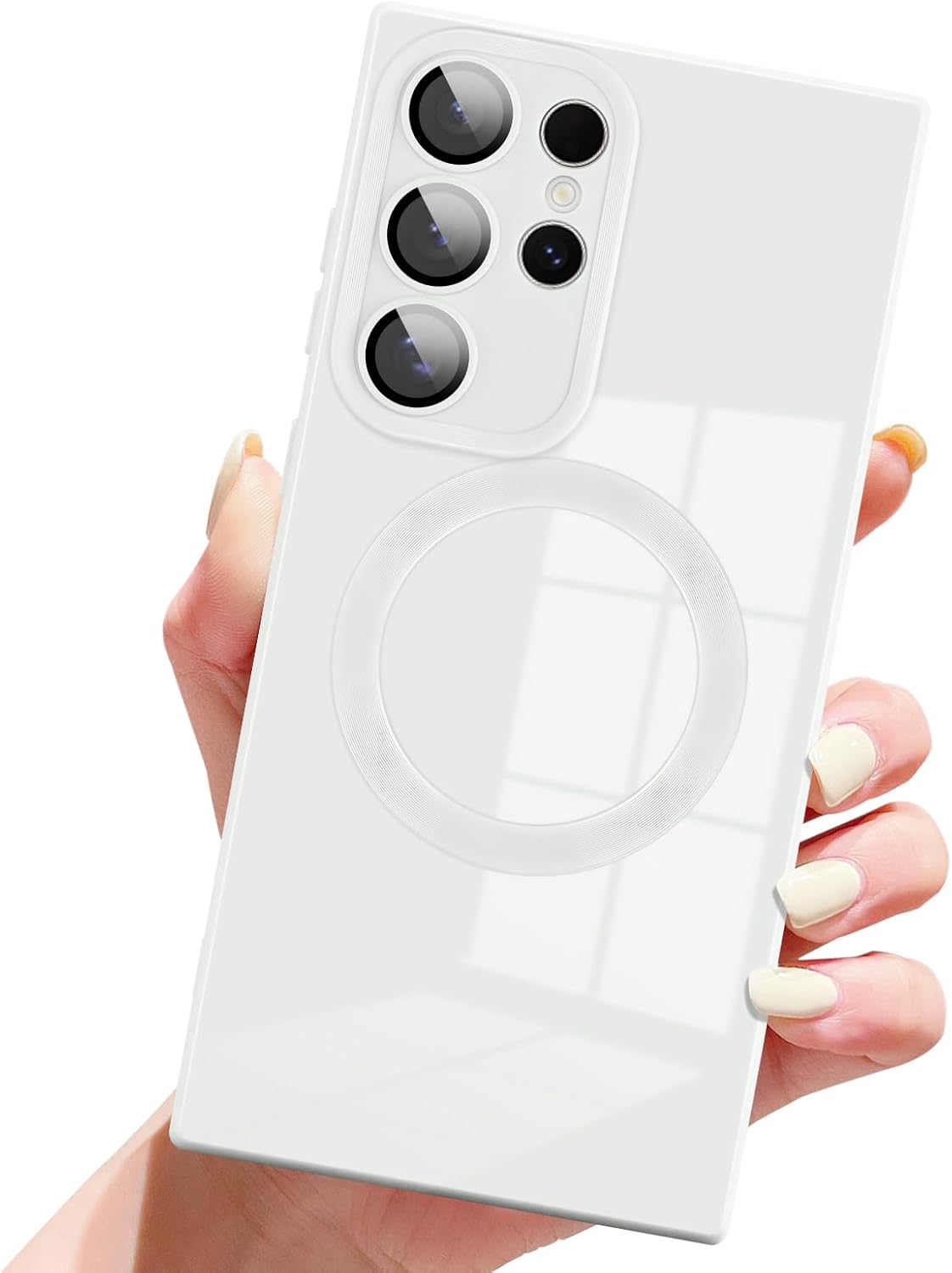 Case for Samsung Galaxy S24 Ultra Magnetic Compatible with Magsafe [Full Camera Lens Protector] Soft TPU Phone Case for Women Men Protective Cover for Samsung S24 Ultra White White Galaxy S24 Ultra