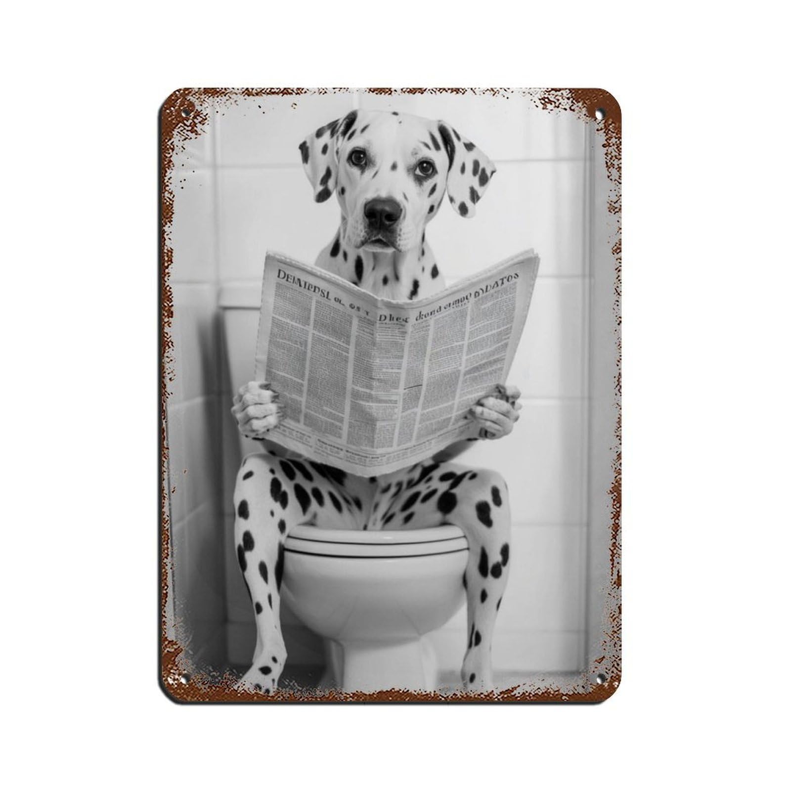 Dalmatian Dog on Toilet Art Retro Poster Metal Tin Sign Chic Art Retro Iron Painting Bar People Cave Cafe Family Garage Poster Wall Decoration 12x16inch(30x40cm)
