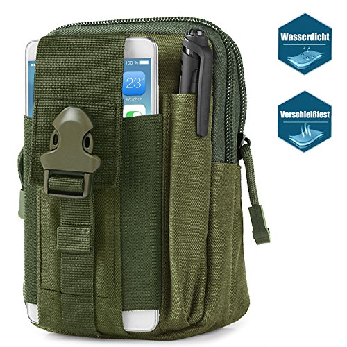 Bapack Taktische Hüfttaschen, Molle Tasche Gürteltasche 1000D, Hüfttasche Beintasche Multifunktionstasche mit Aluminium Karabiner, für Outdoor Wandern Camping Radfahren Angeln-Great-Grün