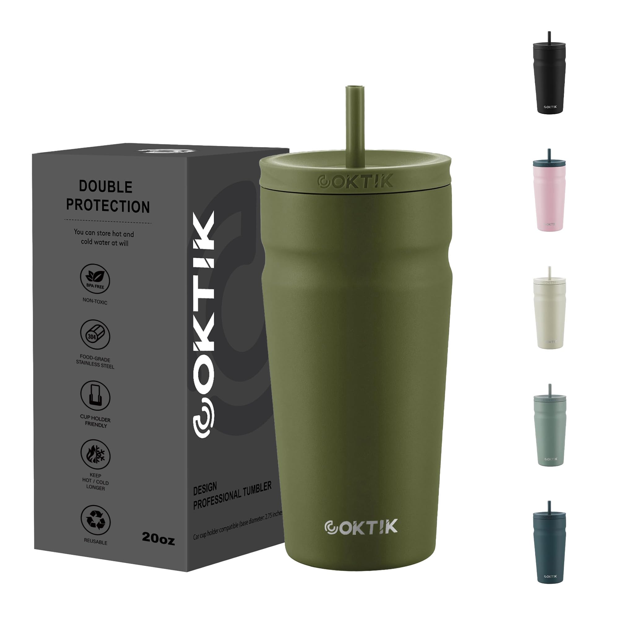 COKTIK 20oz Insulated Tumbler with Lid and Straw