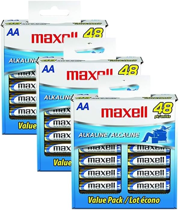 Maxell Batería alcalina AA, larga duración, alta compatibilidad, oro, 48 unidades (paquete de 3)