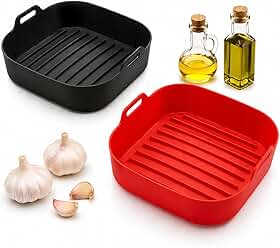 Kit 2 Formas Silicone Para Air Fryer Antiaderente Reutilizável Pequena Com Alça Pode ser Usada em Fornos e Microondas (cores sortidas enviadas aleatoriamente)