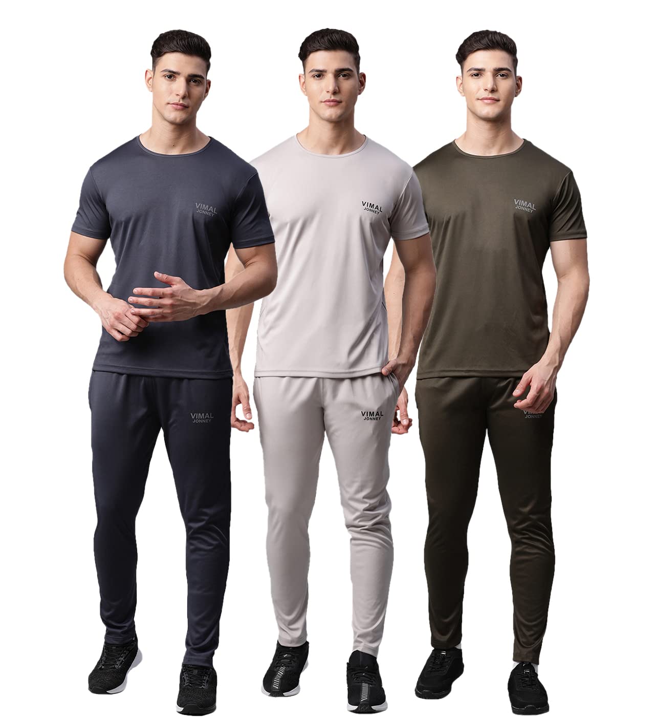 Mack Jonney Men Dryfit Solid Lycra Multicolor Sports Suit Tracksuit Co-Ord Sets (Pack Of 3)-Dryfit_T_D10_Gry_L.Gry_Olv_06-S