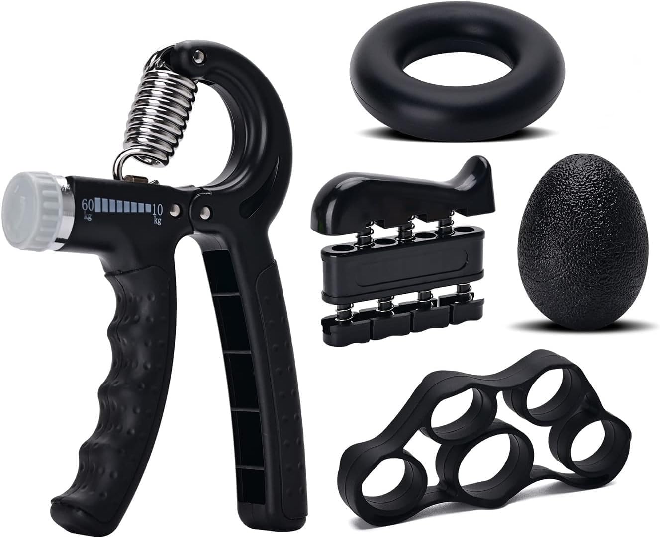 Hand Grip Strengthener Set 5PCS - Adjustable 5-60kg Hand Gripper, Finger Exerciser, Grip Ring, Stress Ball & Forearm Wrist Trainer for Athletes, Injury Recovery & Home Gym Workouts Men Women-image-6