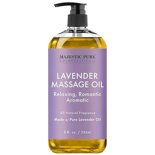 MAJESTIC PURE Lavender Massage Oil - Hydrating, Calming, Warming, Relaxing & Rejuvenating Body Oil - Premium Grade, Made with Natural Oils - Skin Care for Men and Women - 8 fl oz - Lavender - 8 Fl Oz (Pack of 1)