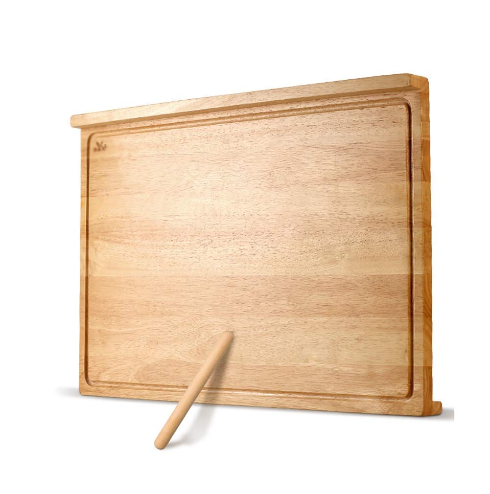 Planche à découper bois 80x50cm avec rainure de jus plaque de coupe pour hachage viande et fruits