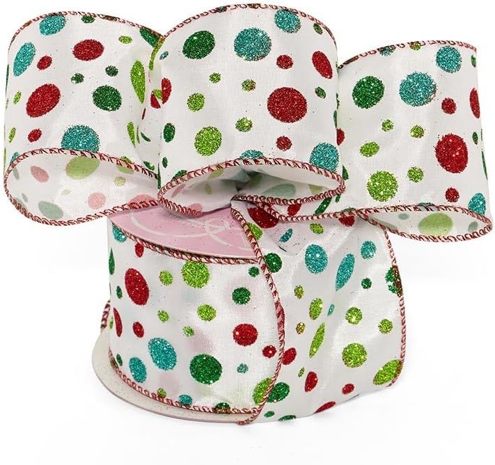 2 1/2" X 10 Yards Sprinkled Dots Fabric Ribbon Christmas