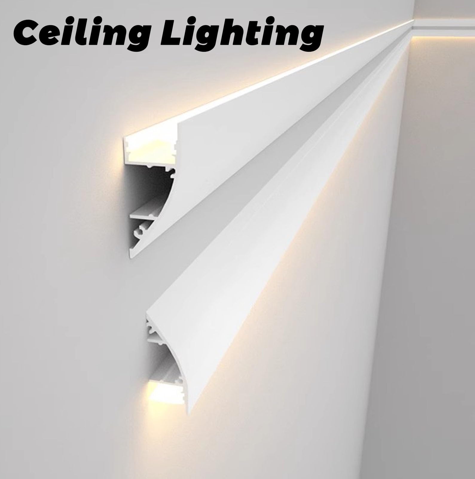 Moldura de Techo, moldura de Corona Negra, Perfil de Aluminio para Canal LED - difusor de iluminación indirecta para Techo y Pared - moldura para Tira de luz LED de 1 m (3,3 pies) - versátil