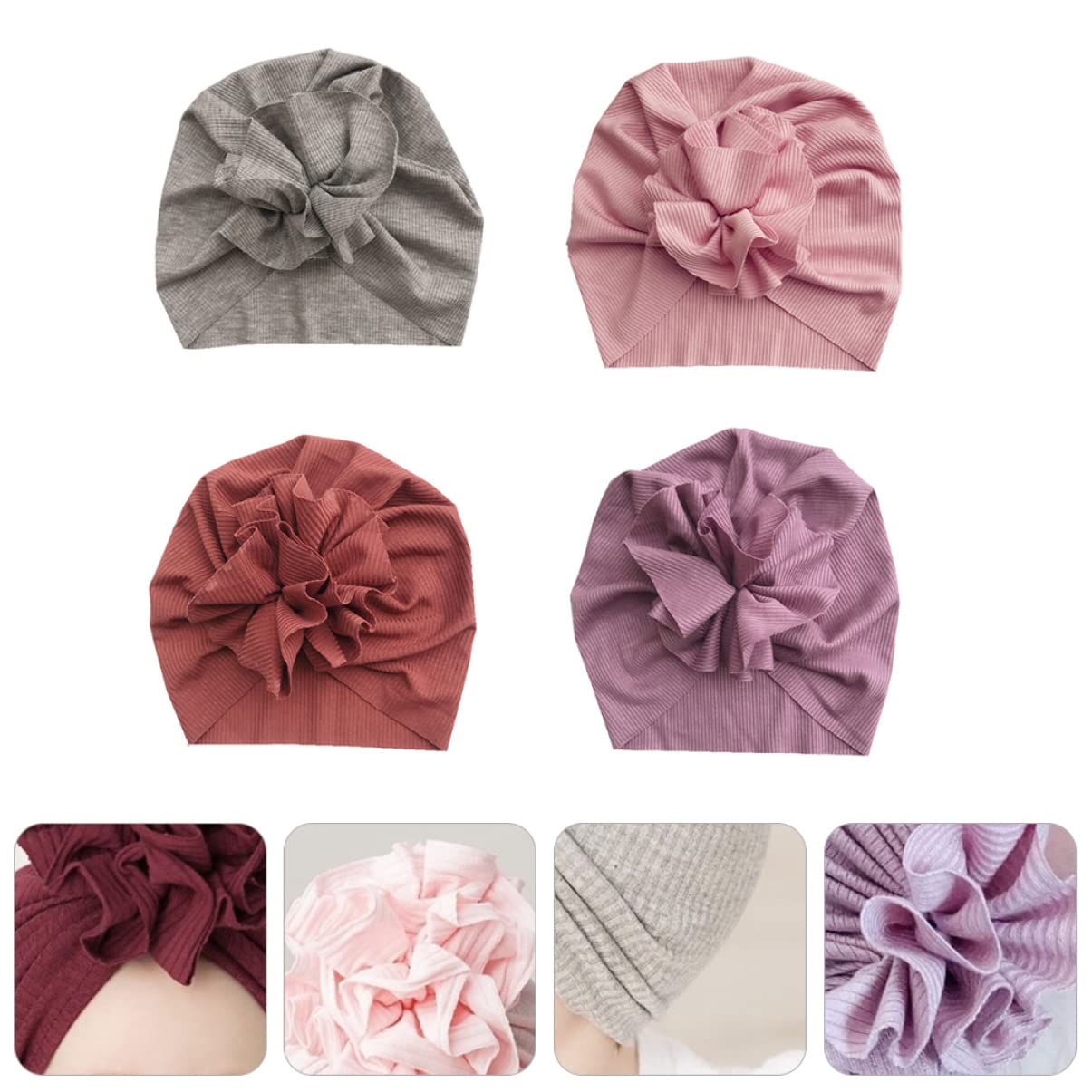 3 Sätze -blumenkappe Babygirl Schlabberlatz Geschenkset Sleep Sack Kappen Buntes Flaggenbanner Korb Mütze Aus Babygarn Elastischer Turban Baumwolle 4 Stück * 3