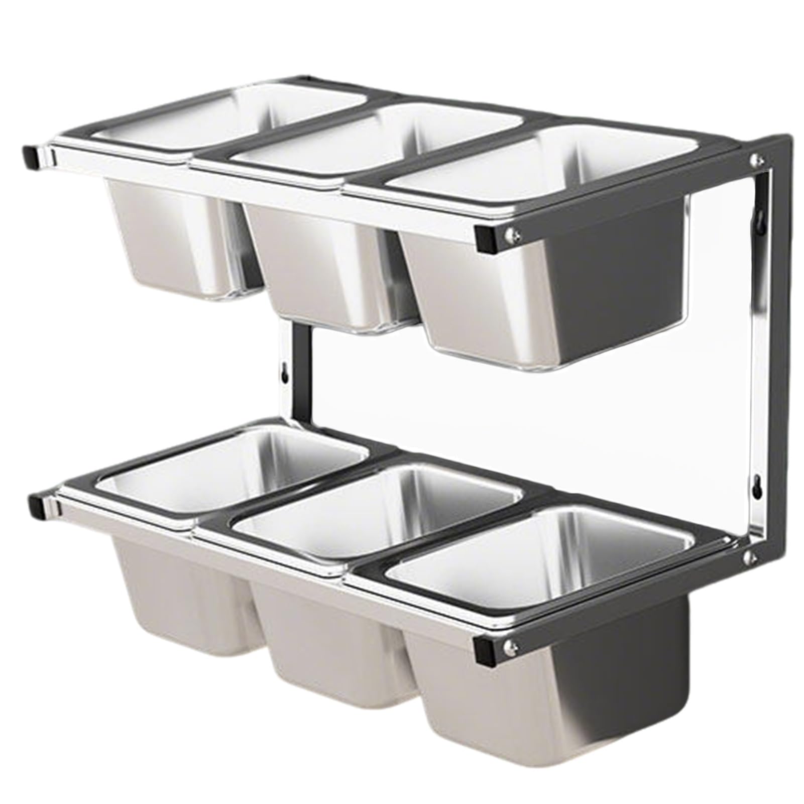 MYUYEE 2 Tier Stainless Steel Pizza Topping Station With Lids & Spoons Wall Mounted Spice Rack For Kitchen & Restaurant 6/8/10 Compartment Seasoning(10Cm(4In)-3Pcs-A)