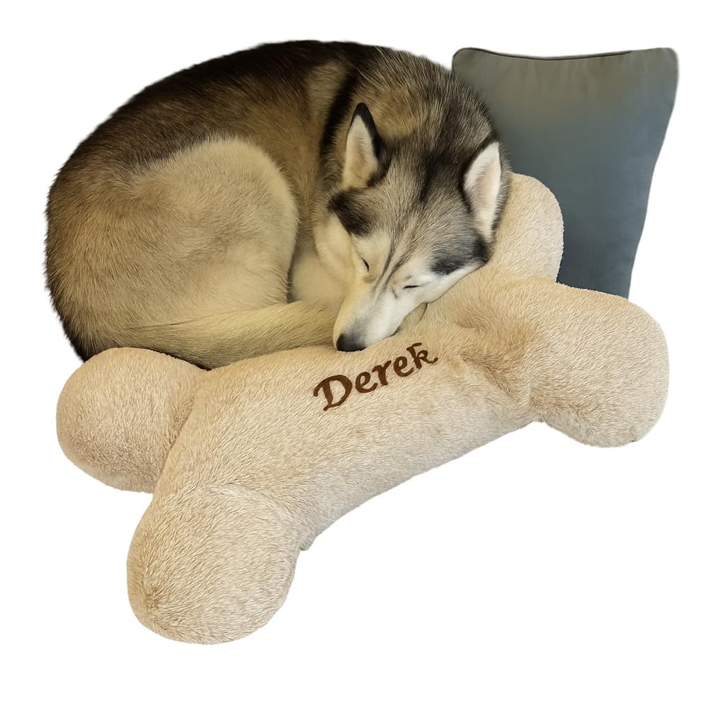 Hoolaroo Personalised Dog Cushion Large Bone Shaped Pillow 60 × 40 cm – Custom Embroidered Pet Cushion with Name – Plush Gift for Dogs, Puppies & Owners