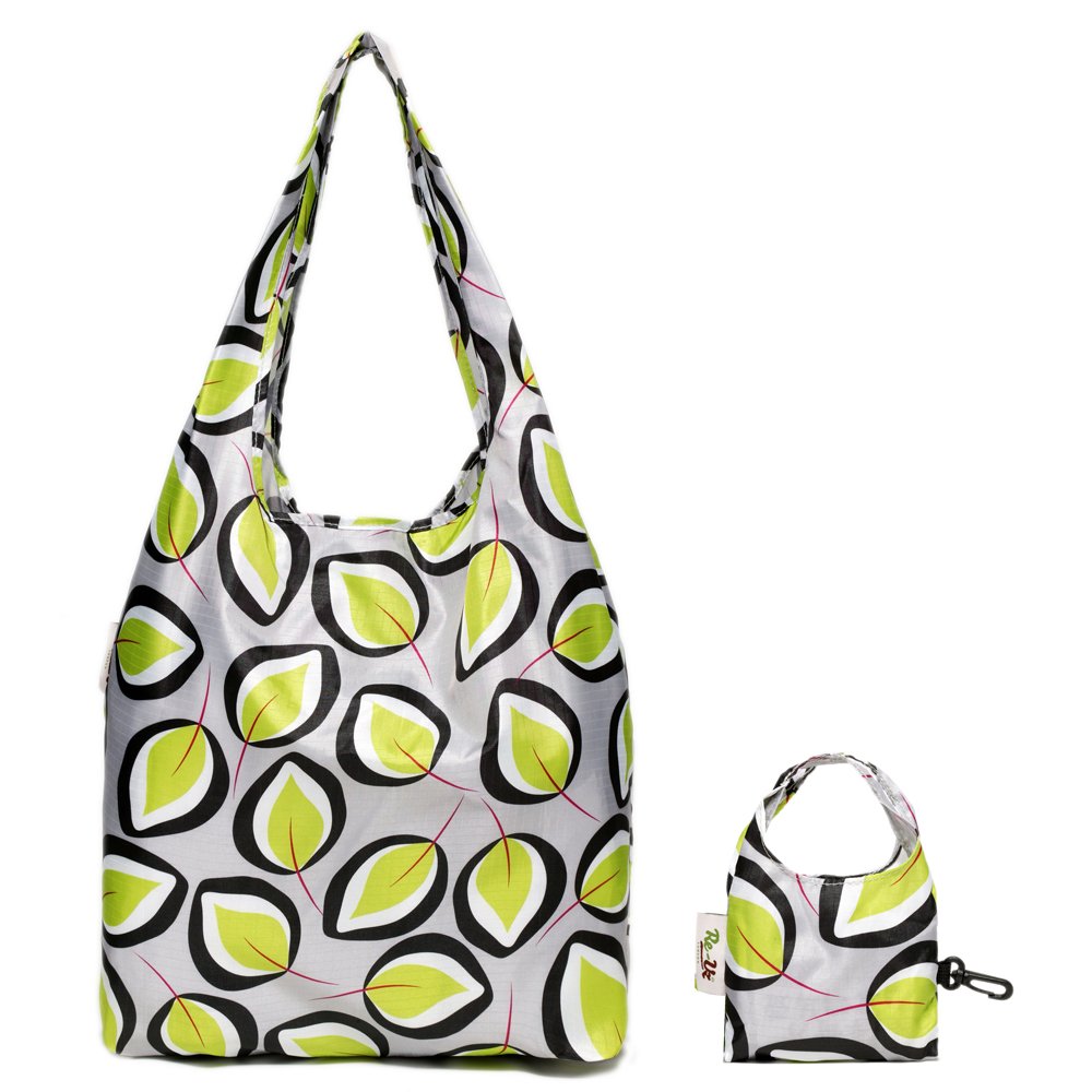 Re-Uz Trendy Folding Reusable Waterproof Carrier Shopper Supermarket Gym Swim Grocery Tote Bag - Flat Leaf