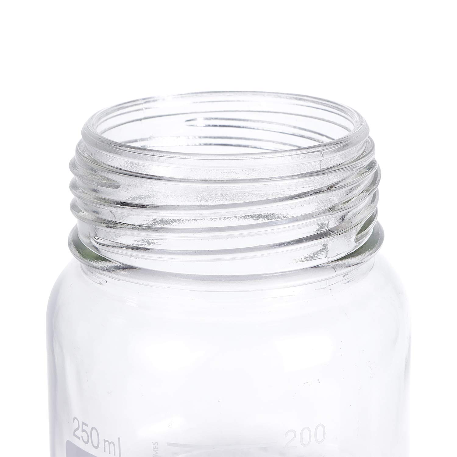 Pyrex - Paquete de 6 botellas de vidrio redondas graduadas de boca ancha de 250 ml con tapón de rosca de polipropileno naranja GL80