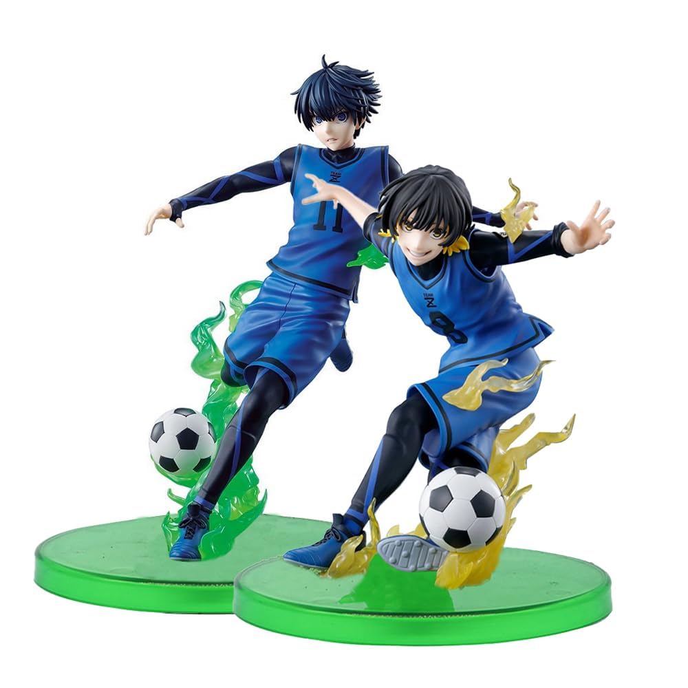 Puruuige 2PCS Blue Lock Anime Figure Set 14cm Isagi Yoichi Bachira Meguru Figurine PVC Poseable Football Action Figure Model Desktop Sculpture Collectible