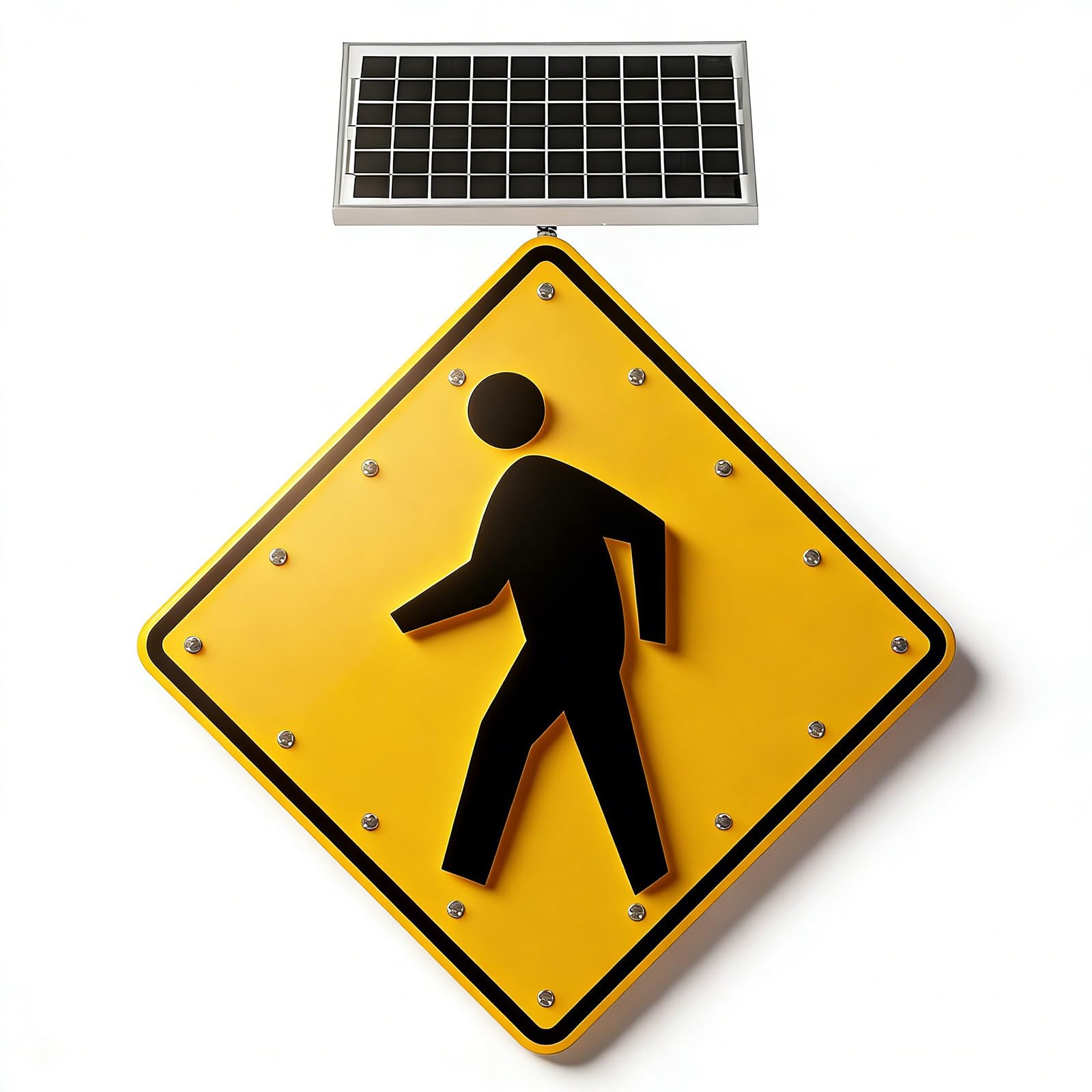 Señal de Cruce peatonal LED con energía Solar, 24" x 30", señal de Advertencia de Cruce Brillante Intermitente con Forma de Diamante, señal de Seguridad Vial Resistente 30in