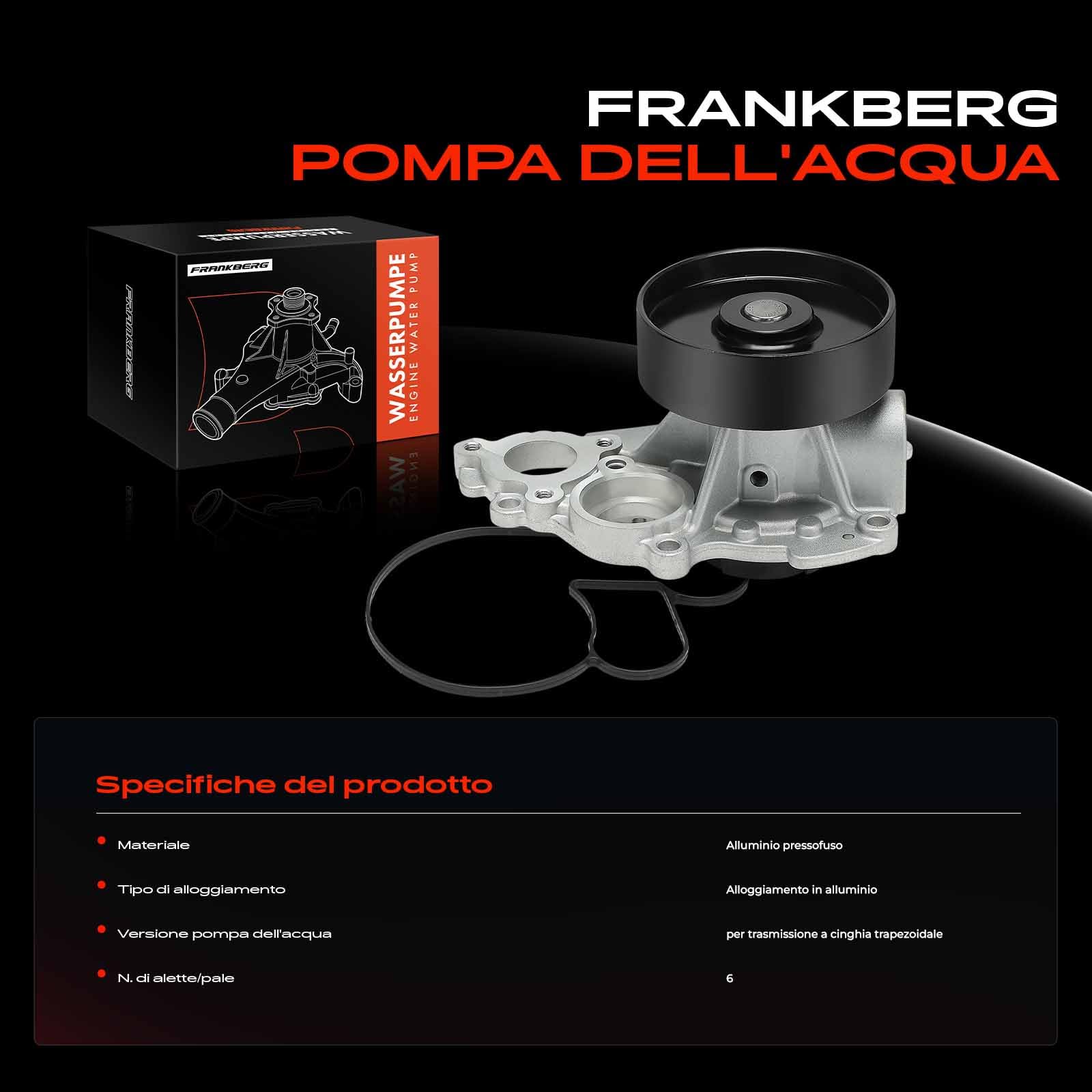 Frankberg Pompa dell'acqua di raffreddamento con guarnizione per benzina | Compatibile con: Serie 3 Touring G21 G81, 6 Gran Turismo G32, Serie 7 G11 G12, 3 Touring Van G21, 8 Coupé F92 G15