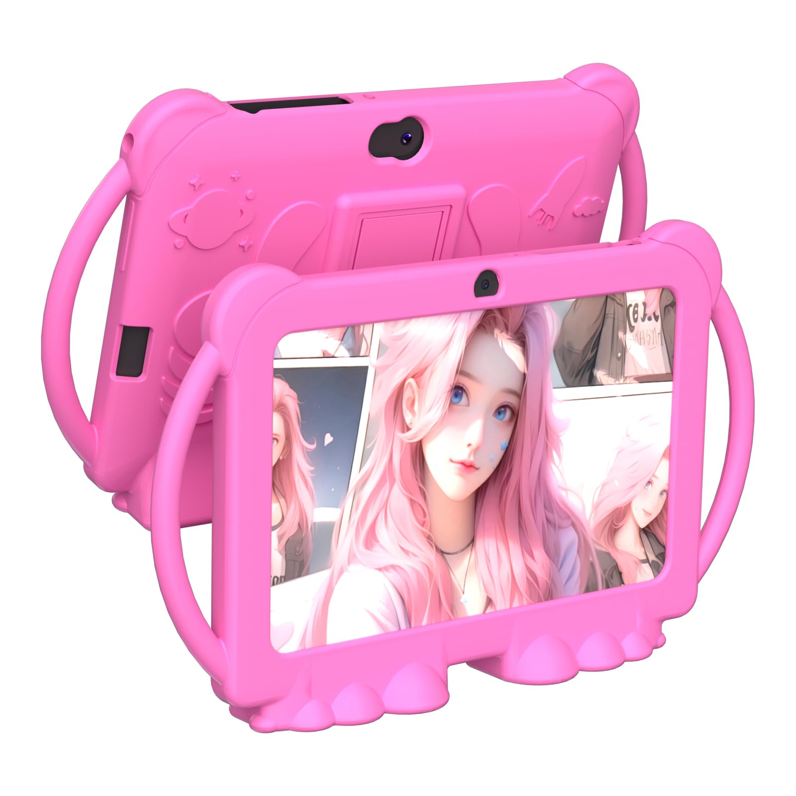 ATOZEE Kids Tablet, 7 inch Tablet for Kids 4GB 32GB Android 12 Preinstalled Parental Control Children Education Toddler Tablets with Dual Camera Bluetooth WIFI6 Shockproof Kickstand Case (Girl/Pink)