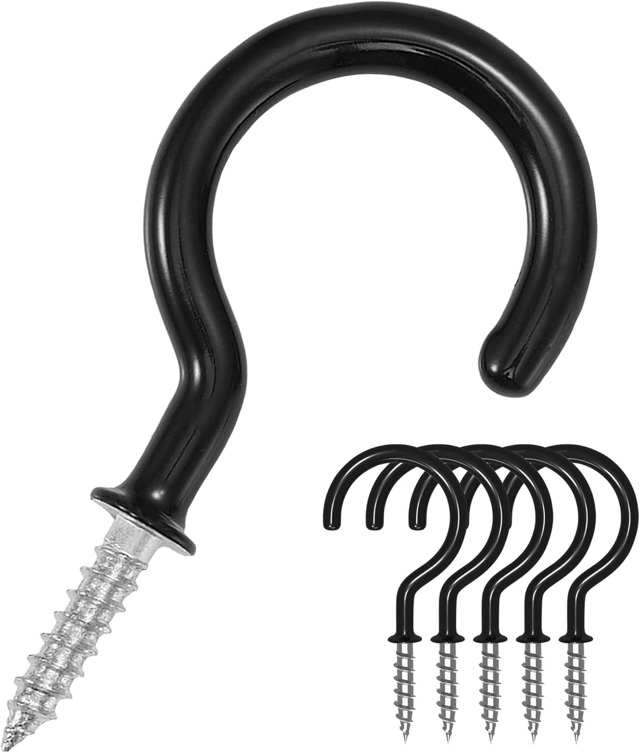 Zuvo Black 36 Pack Screw In Cup Hooks - Vinyl Coated Ceiling Hooks | Screw Hooks For Wood, Cupboard & Outdoor Use | Hanging Plants, Mugs & Lights