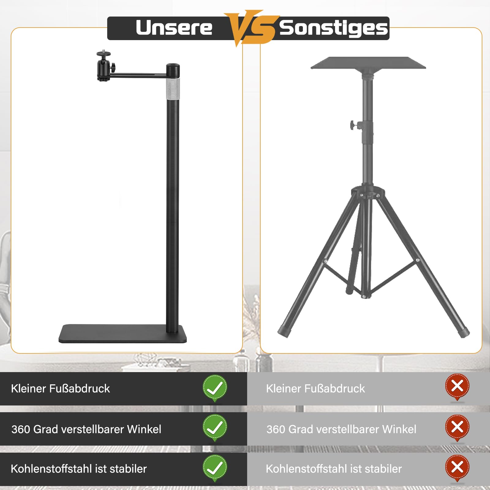 AKOZLIN Metall Projektorhalterung, 360° drehbare Projektorhalterung, höhenverstellbar, verdeckter L-förmiger Bodenständer (Sofa-Stand-Projector-N)