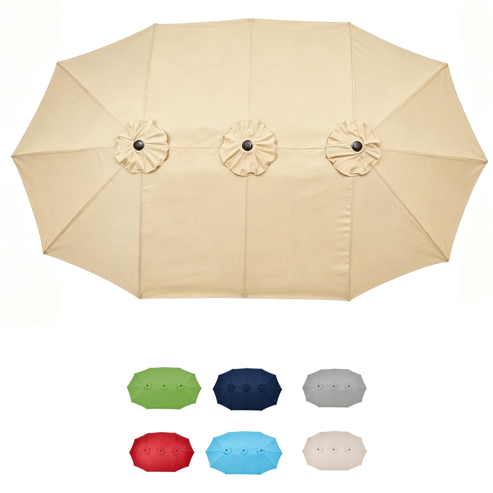Photo 1 of Jesovoso 15ft Double Sided Patio Umbrella Replacement Canopy, 12 Ribs Umbrella Replacement Top Cover, Frame Not Included, Tan, 15'