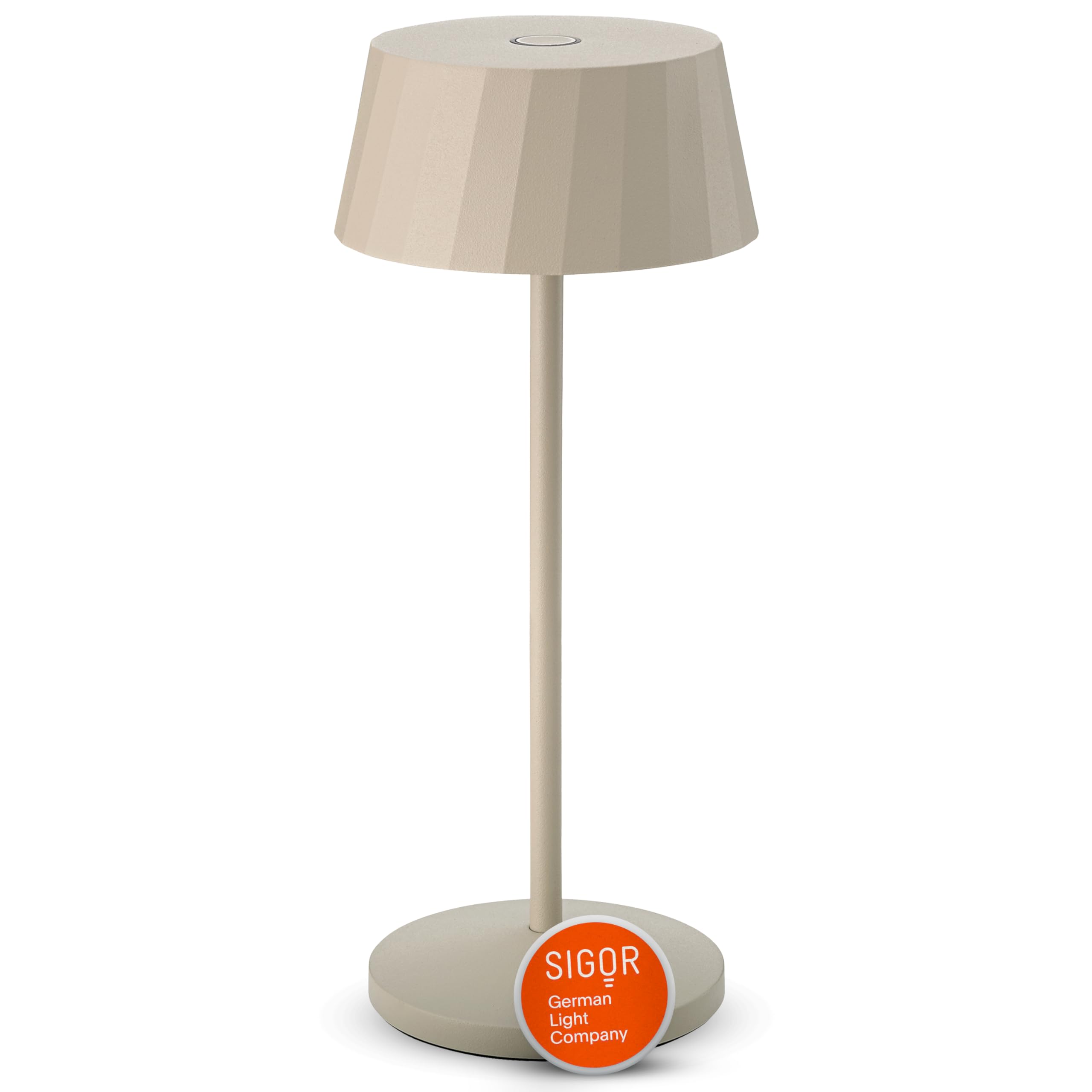 SIGOR Facetta dünenbeige - LED Akku-Tischlampe dimmbar & kabellos mit FlexMood (2200K/2700K), bis 12h Leuchtdauer, USB-C Ladefunktion, IP44 Outdoor & Indoor, Aluminium, Design-Lampe