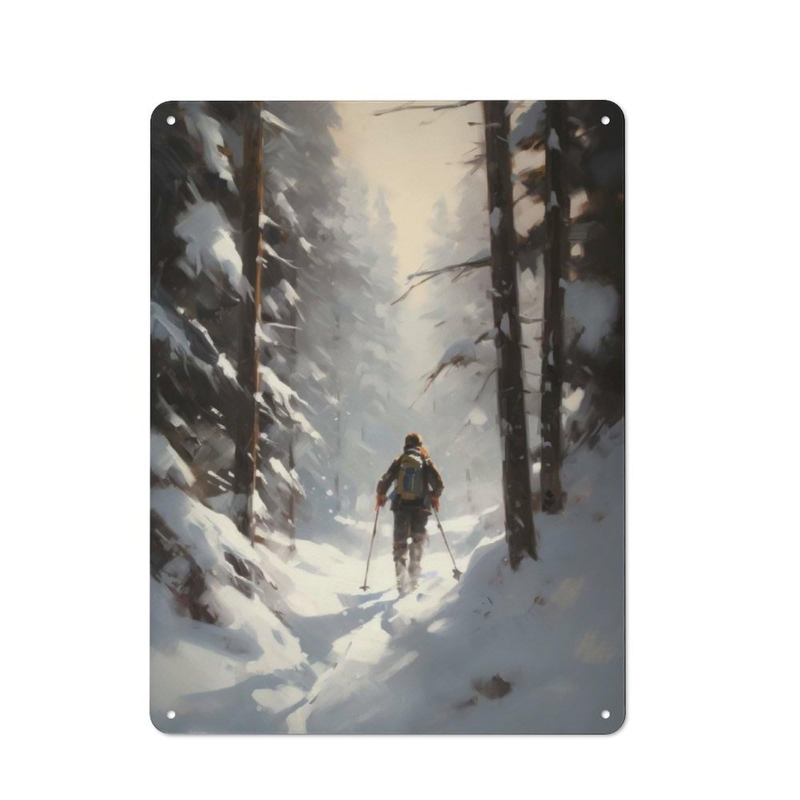 Junmoney Winter Wonderland Skier Printed Metal Sign 40X30cm For Café Or Restaurant, New-Space Wall Decor For Café Owners And Decorators