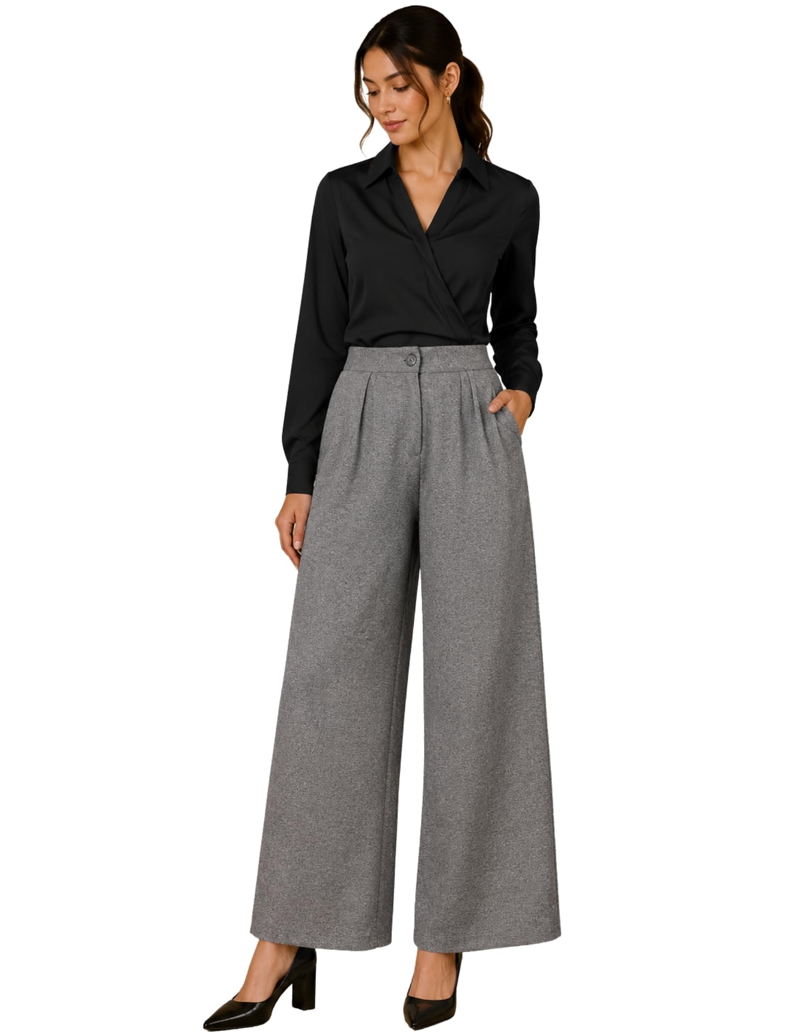 fyltr Women's Stretchable High Waist Wide-Leg Front Pleated Formal Trouser-picture-32