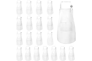 Kids Art Apron Set of 20 - Adjustable Size with Pockets (White, Large)