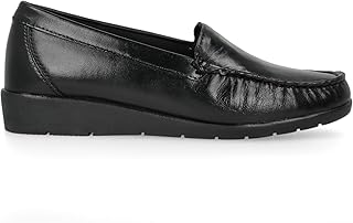 Mocasín Zapato de Piel para Mujer Mayor Cómodos. Loafer Kiowa Casual Cosido a Mano. Muy Flexible. Piso de Goma. Zapatilla para Caminar. Color Negro y Oro