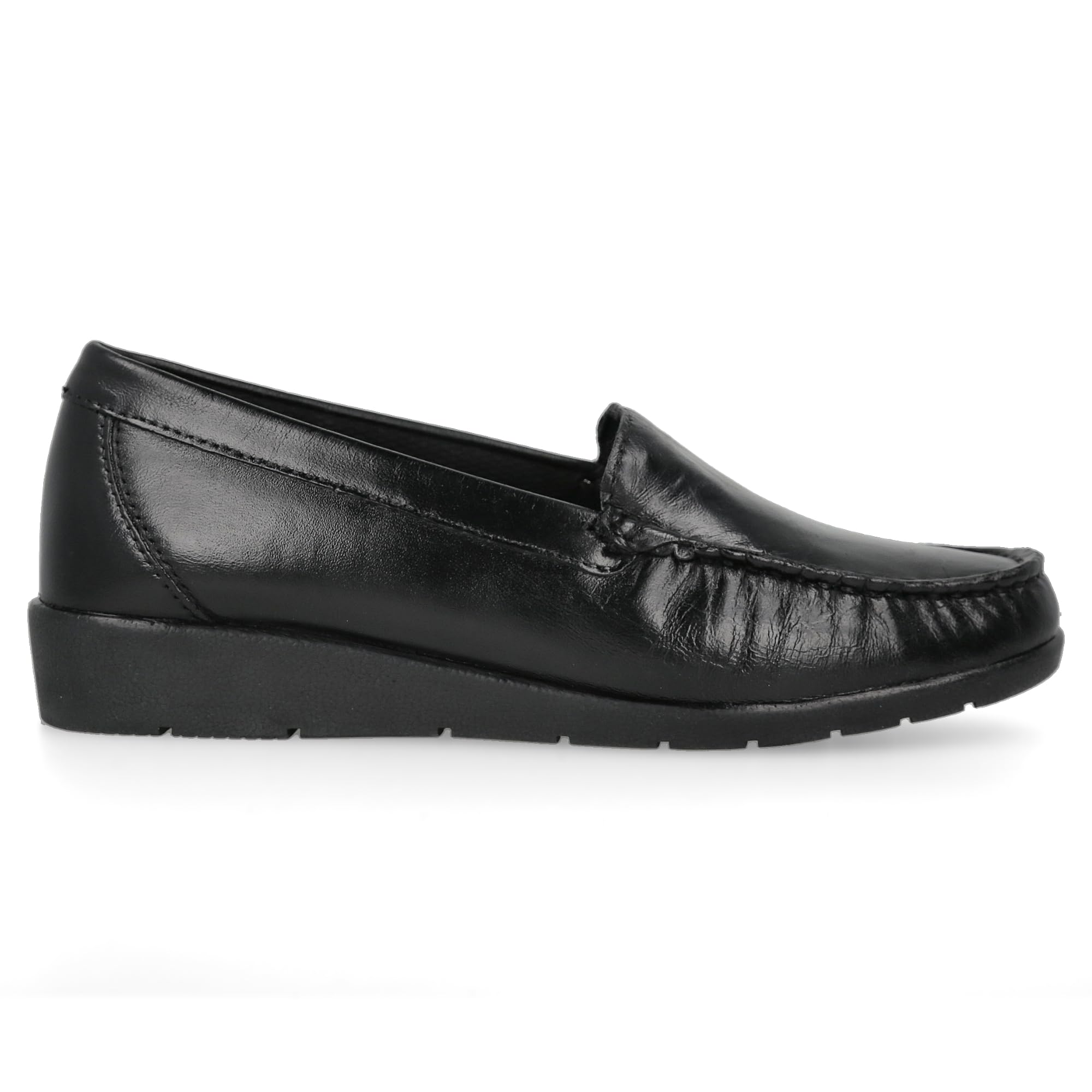 Mocassin en Cuir pour Femme Âgée, Confortable. Mocassin Kiowa Décontracté Cousu À La Main. Très Flexible. Semelle en Caoutchouc. Chaussure De Marche. Couleur Noir et Or.