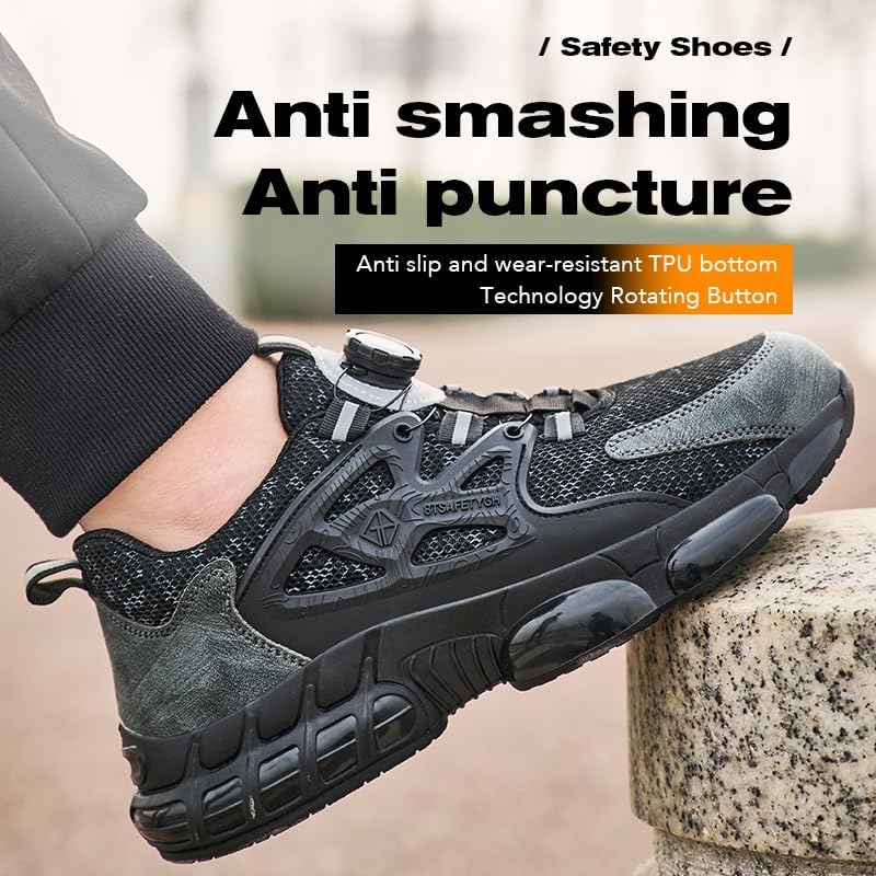 Steel Toe Shoes for Men Work Boots Industrial Impact Resistant Puncture Non Slip Durable Soft Sole Reflective Design Safety Sneakers Lightweight Comfortable