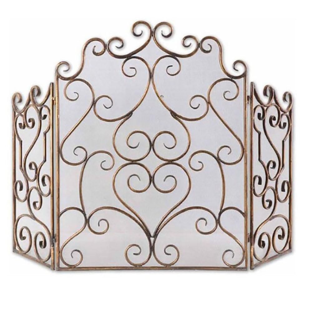 fireplace cover Bronze Fireplace Screen Iron Metal Fireproof Cover Guardrail Partition with Mesh Vintage Home Decoration