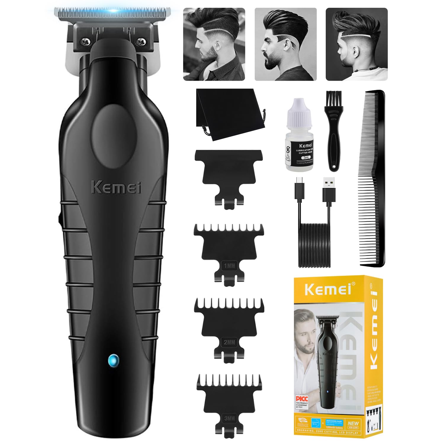 2299 Professional Hair Clipper for Men, Cordless Electric Beard Trimmer Men, Zero Gapped T-Blade Hair Trimmer with 3 Guide Combs