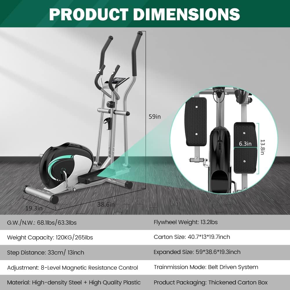 Dripex Elliptique Fitness Stepper d'Appartement Crosstrainer avec écran LCD Multifonction Appareil Maison Support de Tablette (Vert)