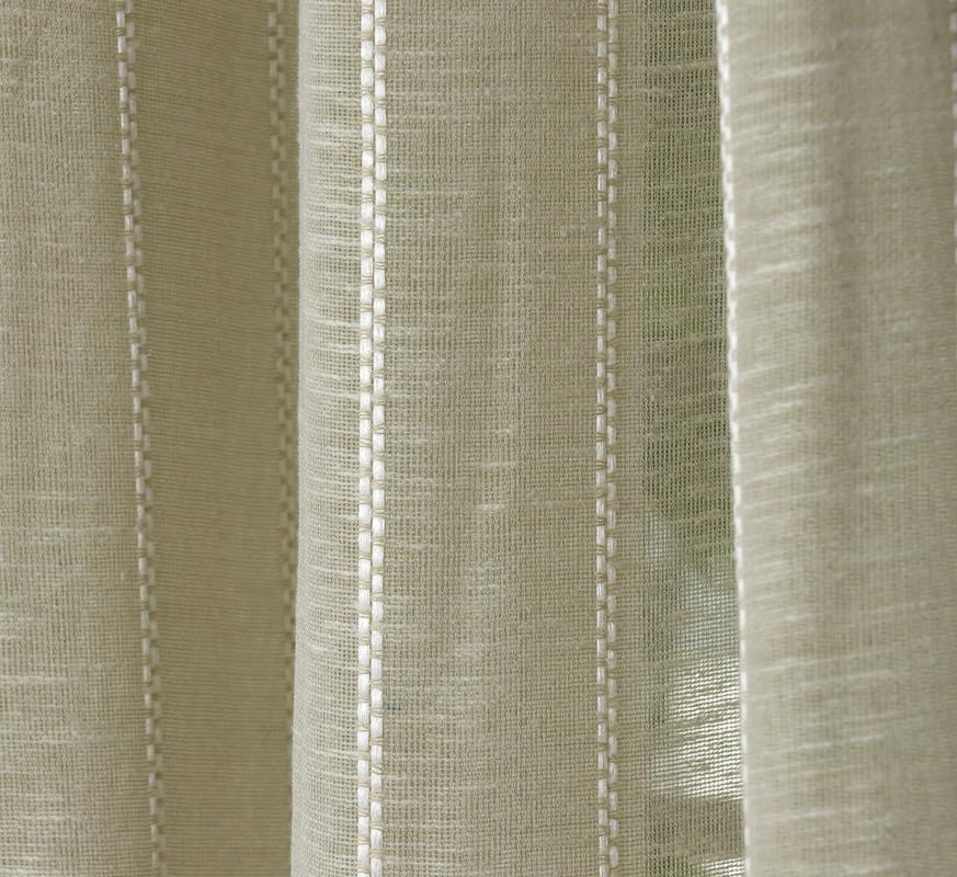 Image of Exporthub Sheer Linen Cotton Curtains for Long Door 8 Feet Set of 2, Green - Light Filtering Breathable Fabric Drapes for Living Room & Bedroom (EHSPR056 84)