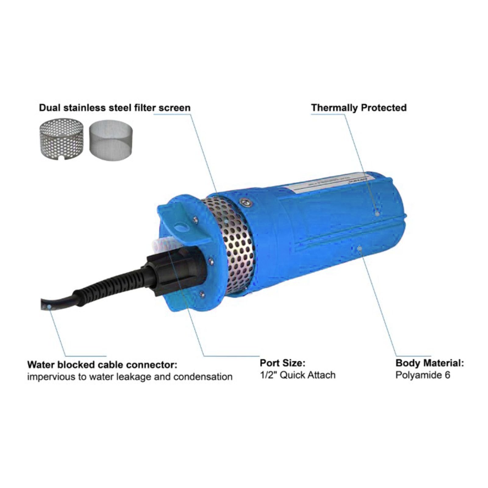 Bomba solar sumergible para pozo profundo de 96 W, cabezal de 230 pies, bombeo de agua CC de 1,7 GPM con salida de 1/2 pulgada para riego, agricultura y ganadería (CC 24 V)