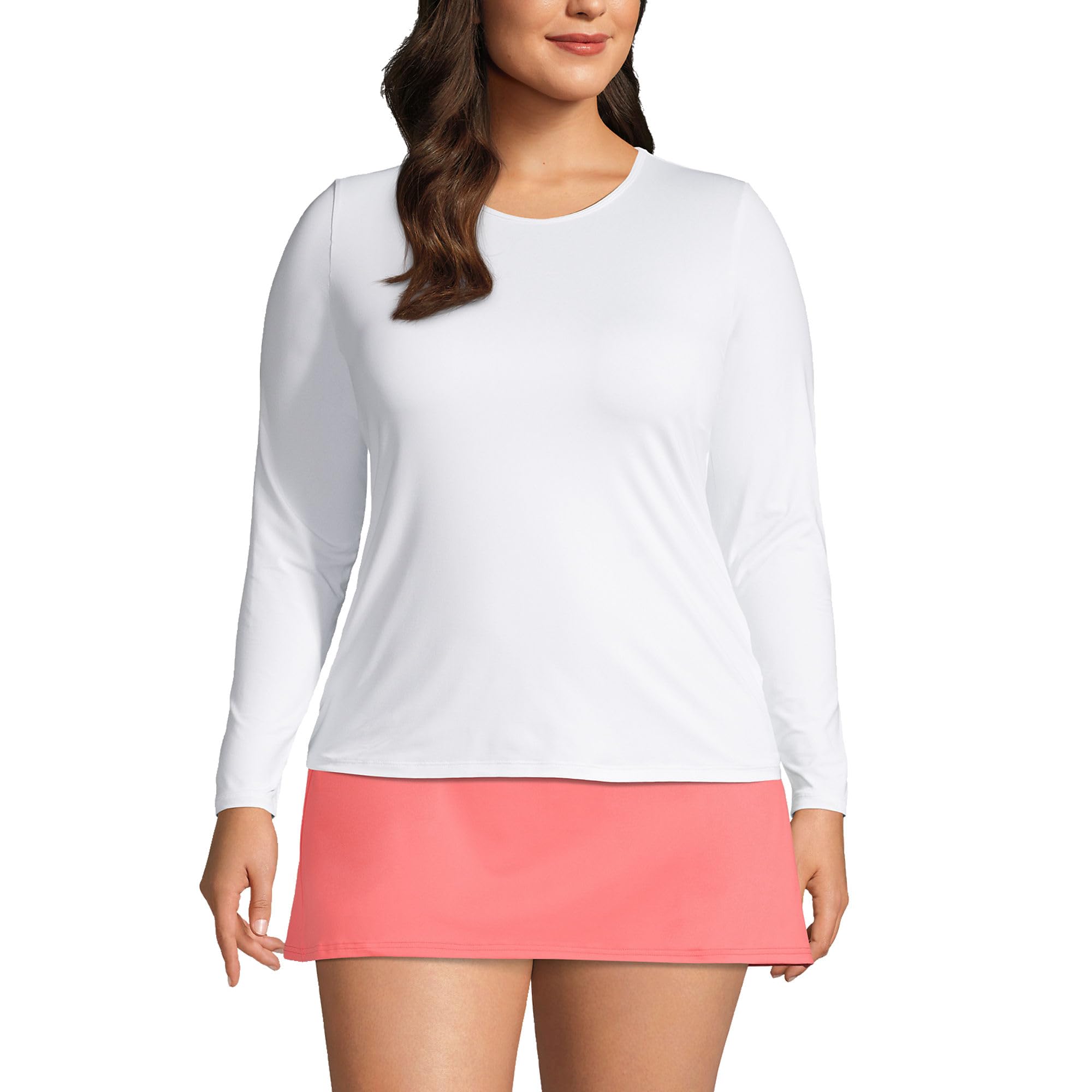 Lands' End Womens Long Sleeve Swim Tee Rash Guard White Regular Medium