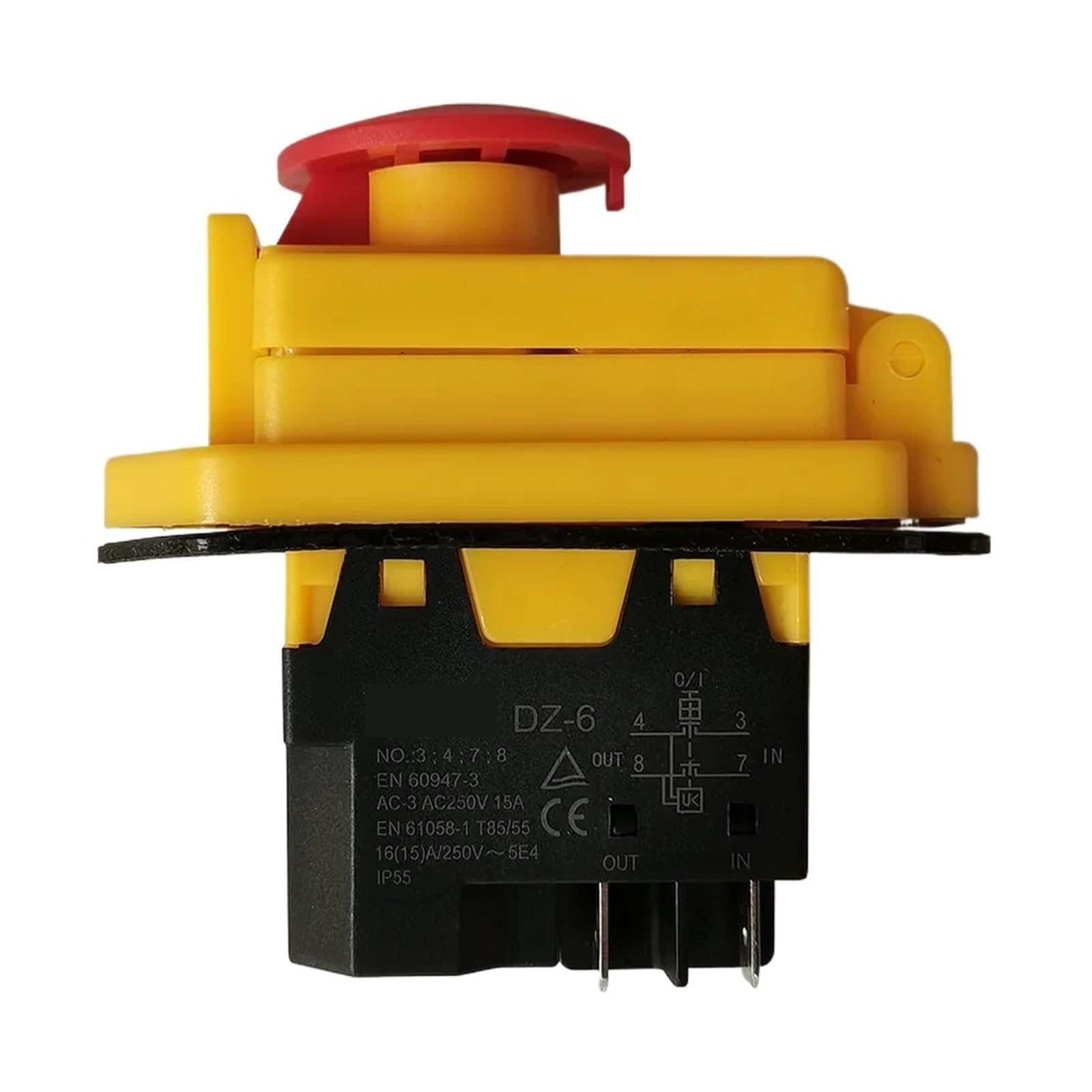 Interruptor pulsador de Parada Emergencia DZ-6 AC250V 15A, 4 Pines, 5, Resistente al Agua, 60947-3 EN 61058-1(4Pins)
