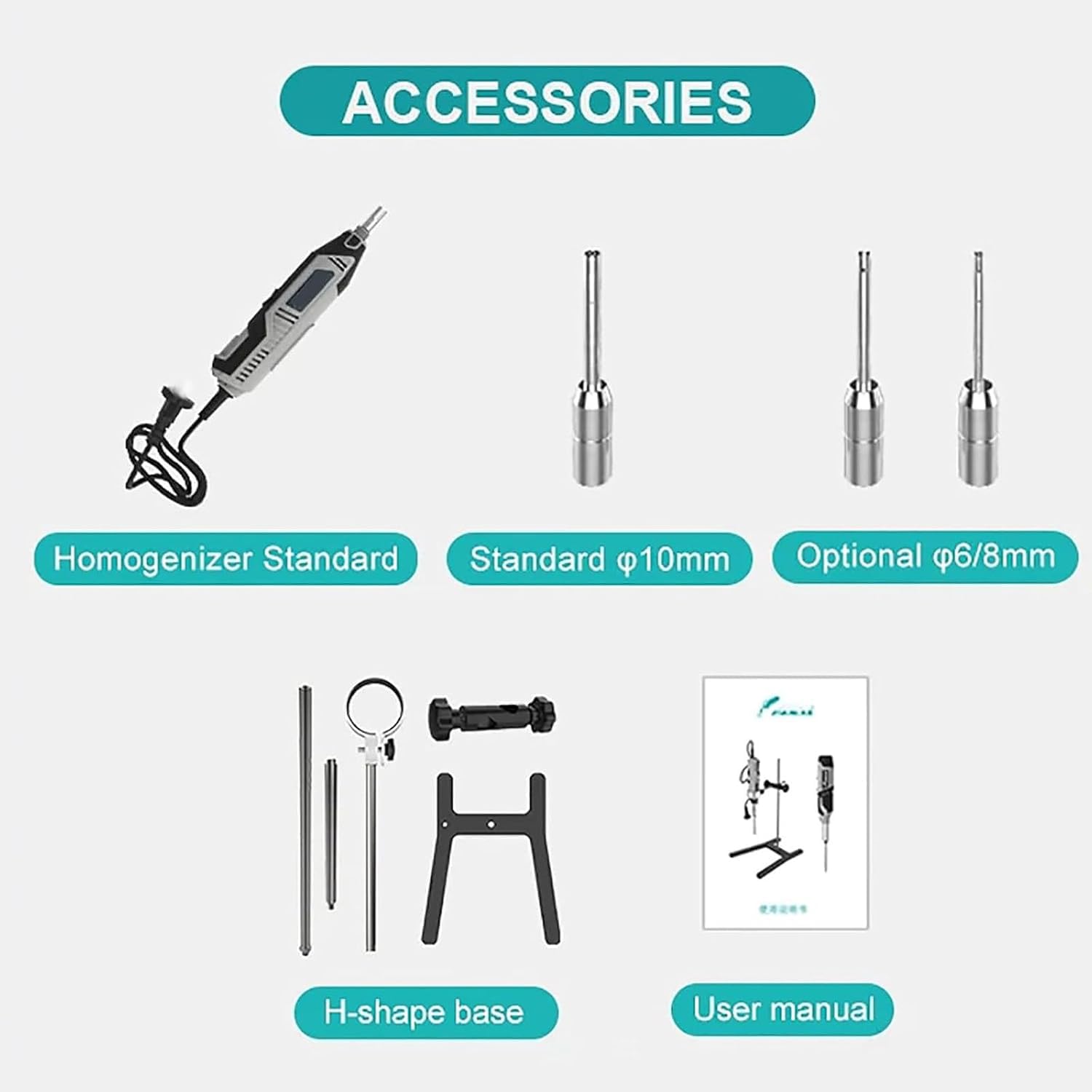 Homogeneizador De Laboratorio De Alta Velocidad De 0,5 A 250 Ml, 6 Velocidades Ajustables, Cabezales De 6 Mm/8 Mm/10 Mm, Portátil para La Mezcla De Cosméticos Y Lociones, Charge