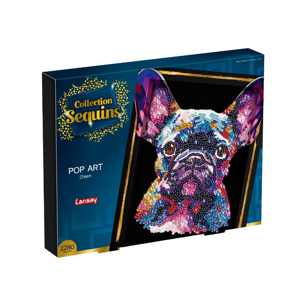 Lansay Collection Sequins - Pop Art Dog - Create a Sparkling Sequin Image of a Dog - Includes Storage Compartment - Creative Activity for Adults and Teens from 14 Years
