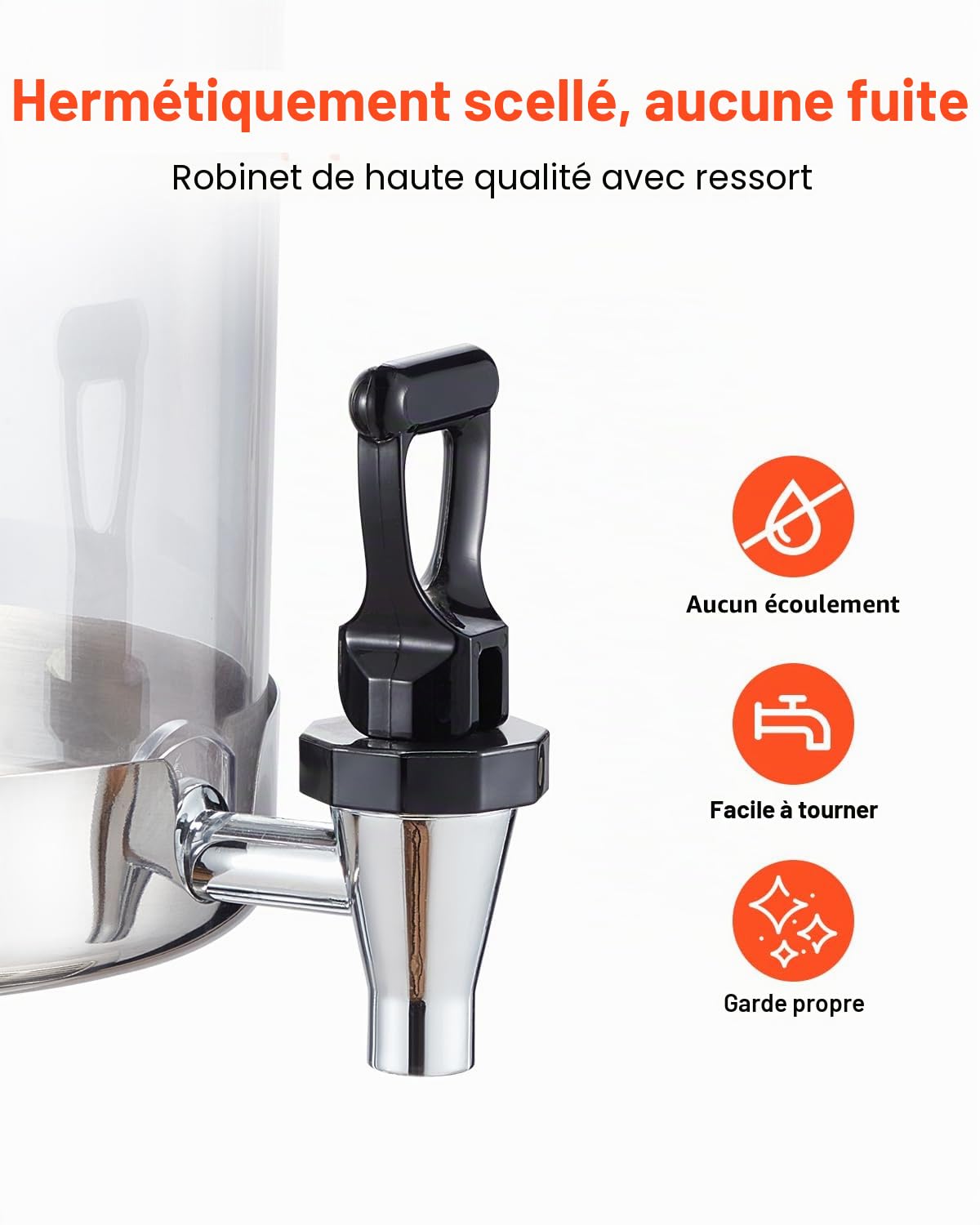 VEVOR Distributeur de Boissons Capacité 8 L, Fontaine à Eau en Acier Inoxydable et Plastique, avec Robinet, Compartiment à Glace et Plateau, Distribution de Jus Limonade Thé Glacé, Restaurant Café