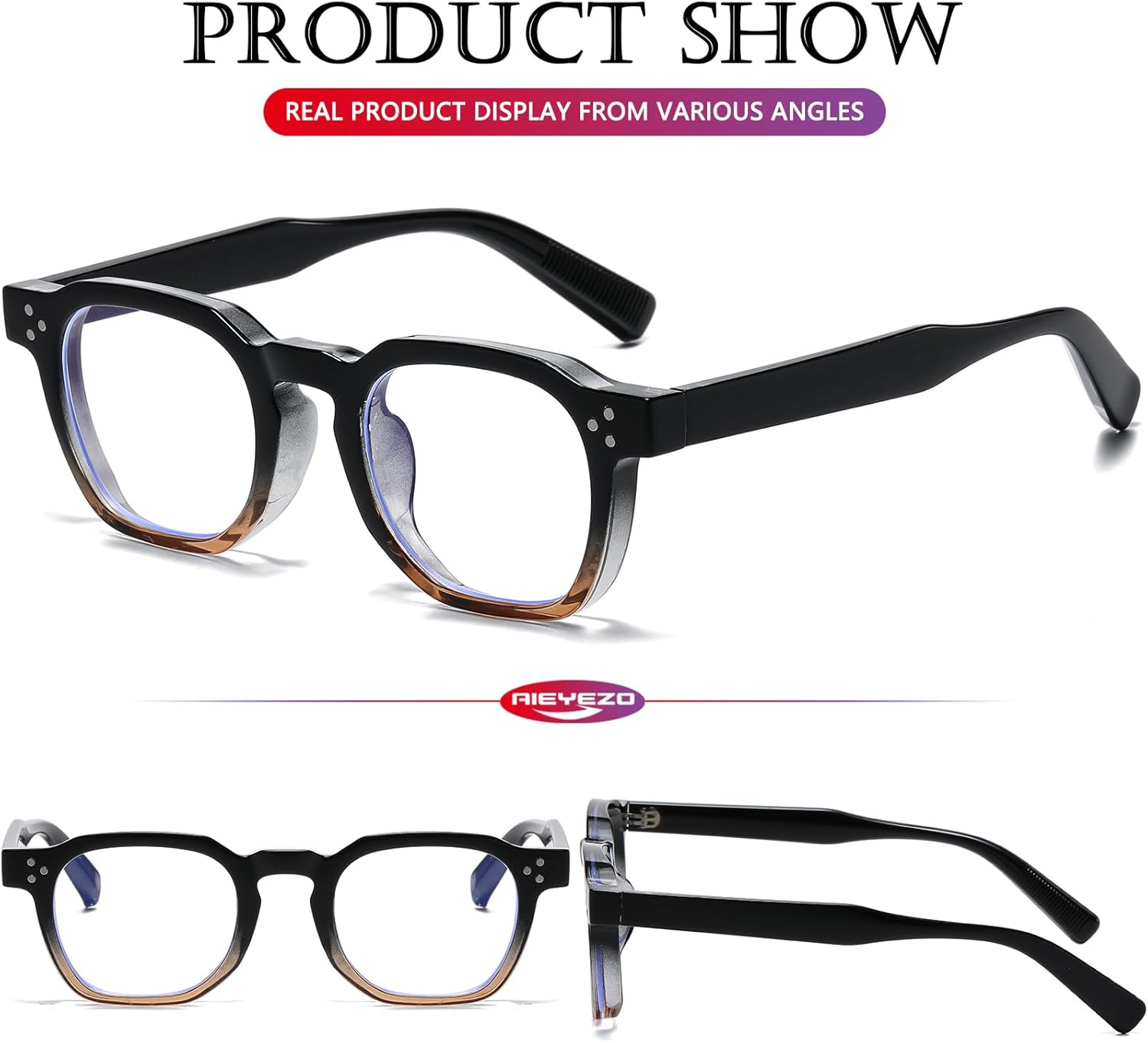 AIEYEZO Retro Blue Light Glasses for Men Women Square Thick Framed Eyeglasses Trendy Vintage Computer Glasses - Image 4