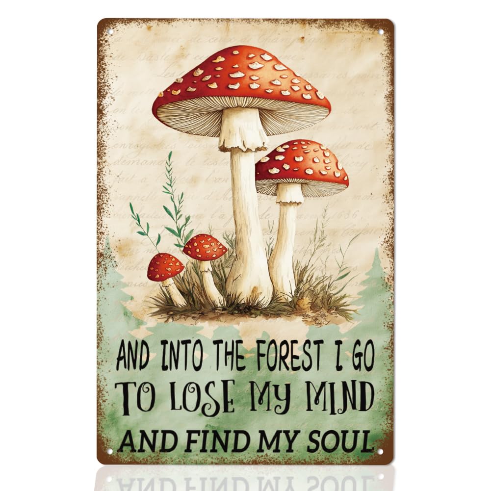 WEBEEDY Mushroom Vintage Signs Metal Tin Sign with Noticeable Words, Retro Mushroom Kitchen Signs Wall Hanging Wall Art Decoration for Garden Bathroom Bar Pub Garage Gift, 20x30cm/7.87x11.81''-image-4