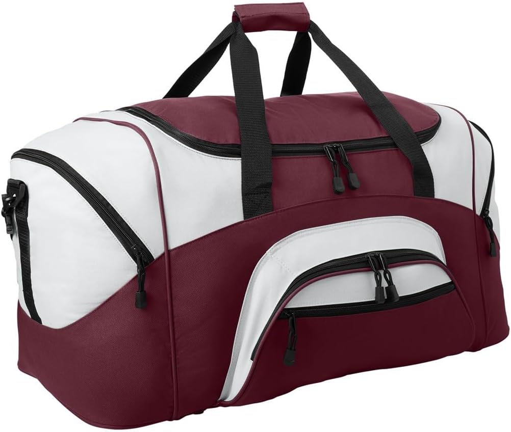 Personalized Large Duffel Bag, Football, Soccer, Basketball, Baseball Duffle Bag, Athlete Gift, Sport Bag, Embroidered Name, Maroon/Grey